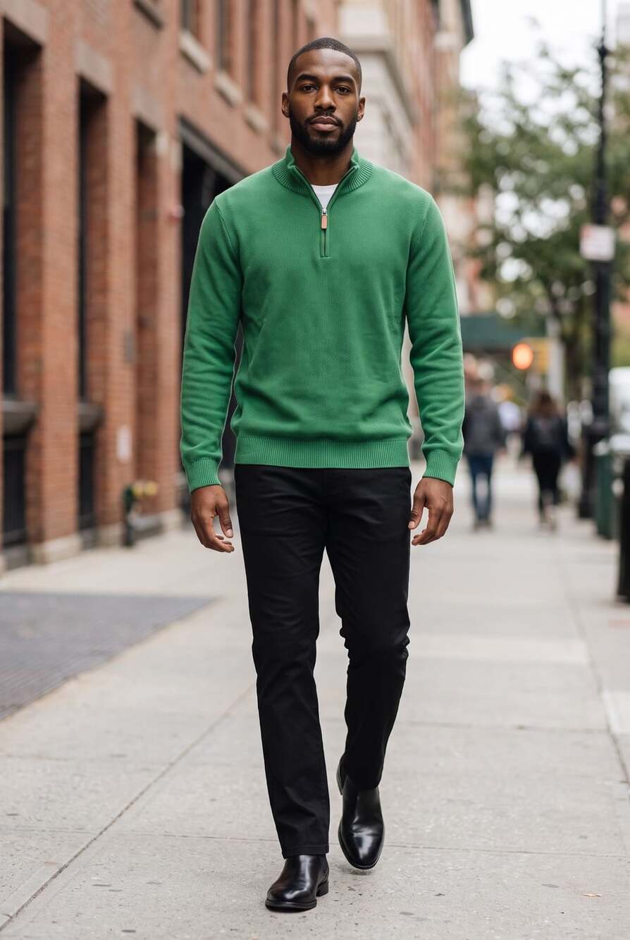 Club Room Quarter-Zip Sweater Size L Green Textured Pullover